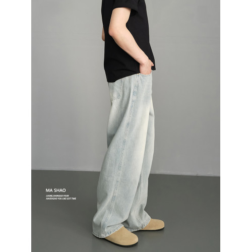 2025新季美式復古cleanfit淺色牛仔褲男直筒寬松做舊水洗垂感長褲 2025新季美式復古cleanfit淺色牛仔褲男直筒寬松做舊水洗垂感長褲