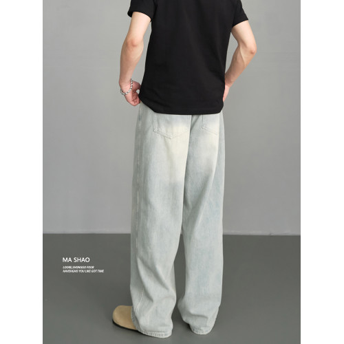 2025新季美式復古cleanfit淺色牛仔褲男直筒寬松做舊水洗垂感長褲 2025新季美式復古cleanfit淺色牛仔褲男直筒寬松做舊水洗垂感長褲