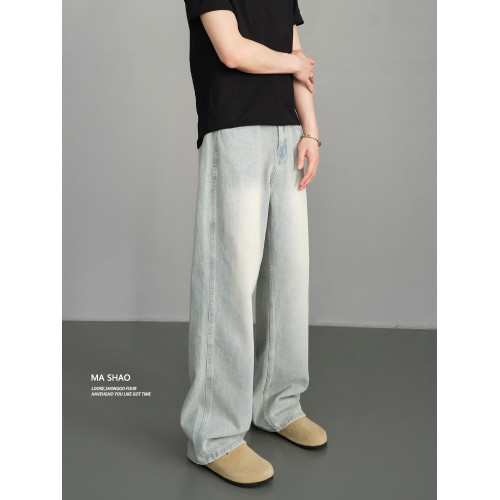 2025新季美式復古cleanfit淺色牛仔褲男直筒寬松做舊水洗垂感長褲 2025新季美式復古cleanfit淺色牛仔褲男直筒寬松做舊水洗垂感長褲