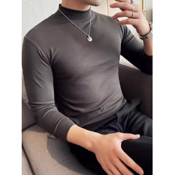 2025中領長袖T恤半高領加絨黑色打底衫男款修身彈力白色短袖內搭