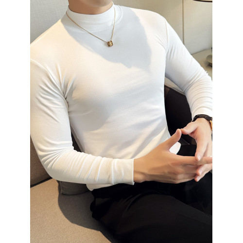 2025中領長袖T恤半高領加絨黑色打底衫男款修身彈力白色短袖內搭