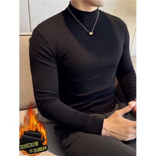 2025中領長袖T恤半高領加絨黑色打底衫男款修身彈力白色短袖內搭