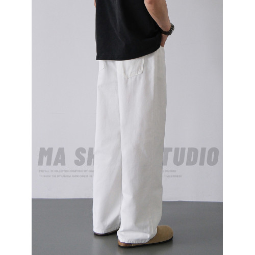 純棉白色牛仔褲男2025新款潮牌寬松直筒水洗加絨加厚濶腿拖地長褲 純棉白色牛仔褲男2025新款潮牌寬松直筒水洗加絨加厚濶腿拖地長褲