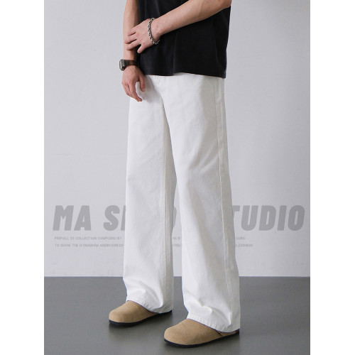 純棉白色牛仔褲男2025新款潮牌寬松直筒水洗加絨加厚濶腿拖地長褲 純棉白色牛仔褲男2025新款潮牌寬松直筒水洗加絨加厚濶腿拖地長褲