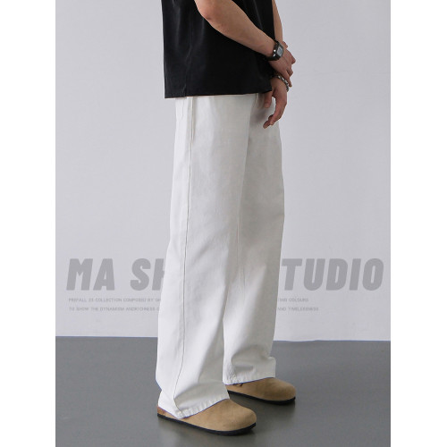 純棉白色牛仔褲男2025新款潮牌寬松直筒水洗加絨加厚濶腿拖地長褲 純棉白色牛仔褲男2025新款潮牌寬松直筒水洗加絨加厚濶腿拖地長褲