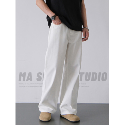 純棉白色牛仔褲男2025新款潮牌寬松直筒水洗加絨加厚濶腿拖地長褲 純棉白色牛仔褲男2025新款潮牌寬松直筒水洗加絨加厚濶腿拖地長褲