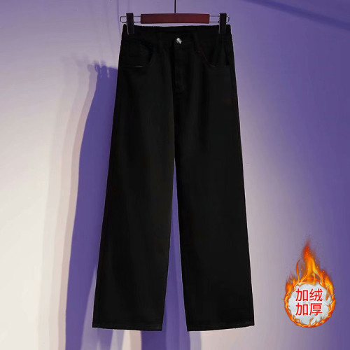 2025秋冬港風純色直筒牛仔褲男加絨加厚寬松濶腿褲子休閒百搭長褲 2025秋冬港風純色直筒牛仔褲男加絨加厚寬松濶腿褲子休閒百搭長褲