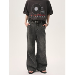 cuibuju 小衆解搆設計直筒牛仔褲 復古水洗做舊濶腿褲長褲男女款