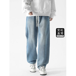 獵璞冬季牛仔褲男直筒加絨加厚褲子男士秋冬美式新款休閒寬松長褲