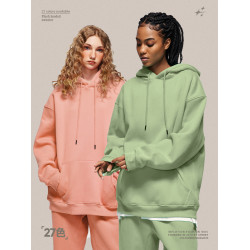 美式街頭純色加絨連帽衛衣男女潮牌寬松多巴胺保暖運動褲衛褲套裝