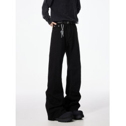 cleanfit秋冬黑色彎刀微喇加絨加厚牛仔褲男vibe美式修身顯瘦褲子