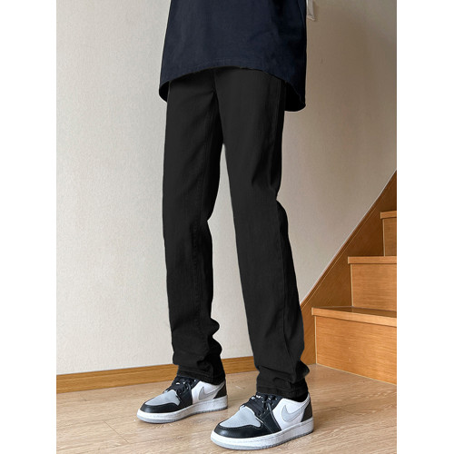 冬季加絨黑色美式直筒牛仔褲男生款修身顯瘦寬松高街vibe褲子男士 冬季加絨黑色美式直筒牛仔褲男生款修身顯瘦寬松高街vibe褲子男士