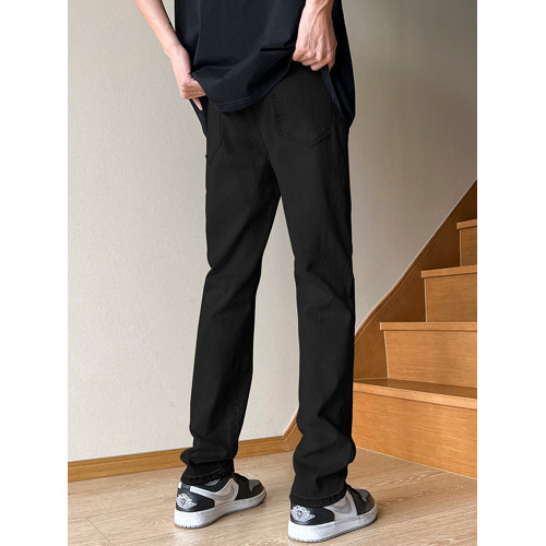 冬季加絨黑色美式直筒牛仔褲男生款修身顯瘦寬松高街vibe褲子男士 冬季加絨黑色美式直筒牛仔褲男生款修身顯瘦寬松高街vibe褲子男士