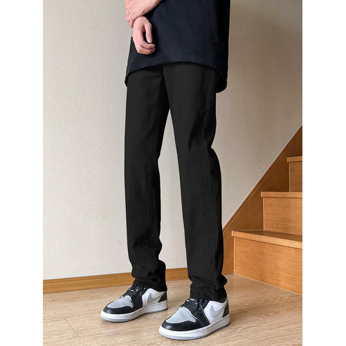 冬季加絨黑色美式直筒牛仔褲男生款修身顯瘦寬松高街vibe褲子男士 冬季加絨黑色美式直筒牛仔褲男生款修身顯瘦寬松高街vibe褲子男士