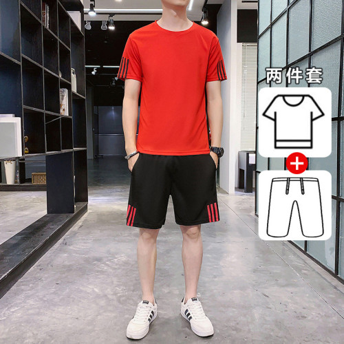 稻草人運動套裝男士休閒夏季冰絲速乾短袖短褲跑步運動服套裝男 稻草人運動套裝男士休閒夏季冰絲速乾短袖短褲跑步運動服套裝男