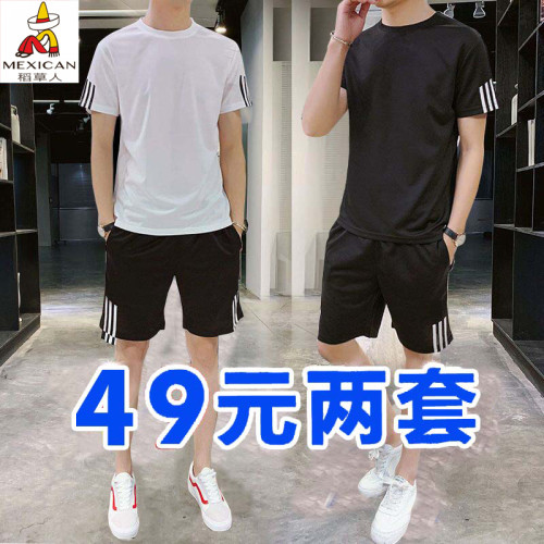 稻草人運動套裝男士休閒夏季冰絲速乾短袖短褲跑步運動服套裝男 稻草人運動套裝男士休閒夏季冰絲速乾短袖短褲跑步運動服套裝男