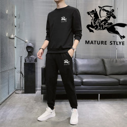 潮牌春秋季套裝男士休閒套裝薄款圓領衛衣男一套搭配跑步運動服裝