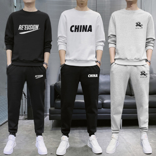 潮牌春秋季套裝男士休閒套裝薄款圓領衛衣男一套搭配跑步運動服裝 潮牌春秋季套裝男士休閒套裝薄款圓領衛衣男一套搭配跑步運動服裝