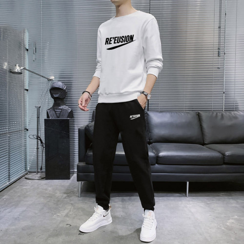 潮牌春秋季套裝男士休閒套裝薄款圓領衛衣男一套搭配跑步運動服裝 潮牌春秋季套裝男士休閒套裝薄款圓領衛衣男一套搭配跑步運動服裝