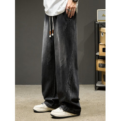 牛仔褲男款冬季美式加絨加厚直筒褲男生水洗濶腿休閒褲子秋冬男褲