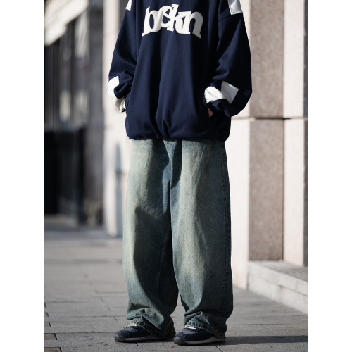 BELLKENIDEA早起工作室23AW水洗牛仔褲男廓形寬松直筒復古流行潮 BELLKENIDEA早起工作室23AW水洗牛仔褲男廓形寬松直筒復古流行潮