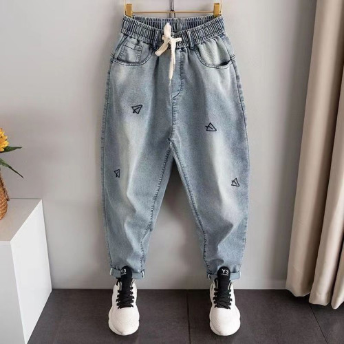 特大碼300斤九分牛仔褲男秋季薄款潮流寬松卷邊小腳哈倫褲休閒褲 特大碼300斤九分牛仔褲男秋季薄款潮流寬松卷邊小腳哈倫褲休閒褲