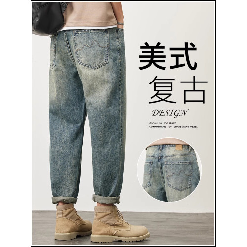 奧派鯊牛仔褲男美式潮牌寬松直筒哈倫休閒長褲子男春秋季百搭男褲 奧派鯊牛仔褲男美式潮牌寬松直筒哈倫休閒長褲子男春秋季百搭男褲