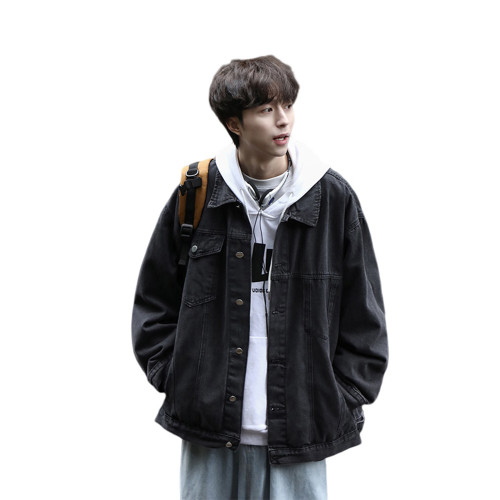 黑色牛仔外套男款冬季加絨日系cityboy潮牌寬松復古痞帥工裝夾克 黑色牛仔外套男款冬季加絨日系cityboy潮牌寬松復古痞帥工裝夾克