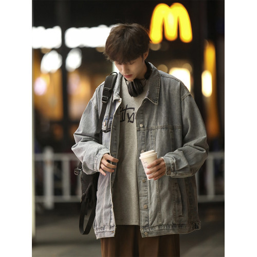 黑色牛仔外套男款冬季加絨日系cityboy潮牌寬松復古痞帥工裝夾克 黑色牛仔外套男款冬季加絨日系cityboy潮牌寬松復古痞帥工裝夾克