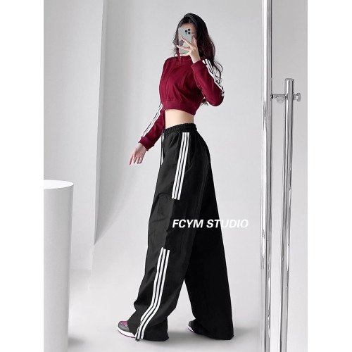 美式工裝褲女小個子jazz舞復古潮牌直筒濶腿休閒褲寬松條紋運動褲 美式工裝褲女小個子jazz舞復古潮牌直筒濶腿休閒褲寬松條紋運動褲