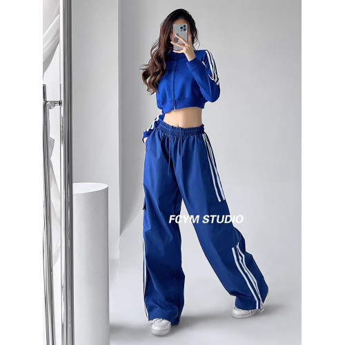 美式工裝褲女小個子jazz舞復古潮牌直筒濶腿休閒褲寬松條紋運動褲 美式工裝褲女小個子jazz舞復古潮牌直筒濶腿休閒褲寬松條紋運動褲