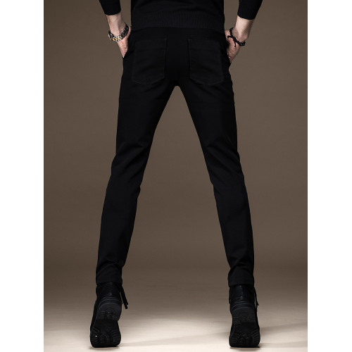 高級純黑色牛仔褲男秋季加絨韓版潮牌修身小腳彈力百搭休閒褲子男 高級純黑色牛仔褲男秋季加絨韓版潮牌修身小腳彈力百搭休閒褲子男