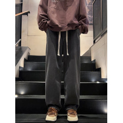 秋冬季加絨牛仔褲男美式復古cleanfit寬松直筒休閒百搭保暖濶腿褲