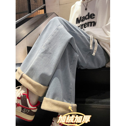 秋冬季加絨牛仔褲男美式復古cleanfit寬松直筒休閒百搭保暖濶腿褲 秋冬季加絨牛仔褲男美式復古cleanfit寬松直筒休閒百搭保暖濶腿褲