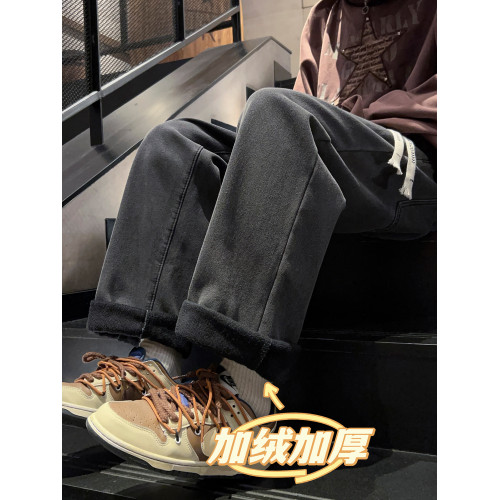 秋冬季加絨牛仔褲男美式復古cleanfit寬松直筒休閒百搭保暖濶腿褲 秋冬季加絨牛仔褲男美式復古cleanfit寬松直筒休閒百搭保暖濶腿褲