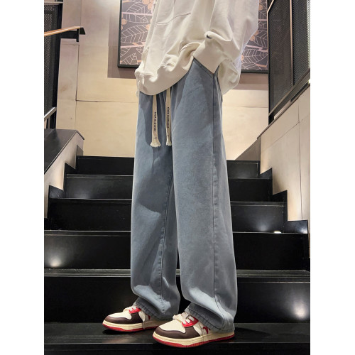 秋冬季加絨牛仔褲男美式復古cleanfit寬松直筒休閒百搭保暖濶腿褲 秋冬季加絨牛仔褲男美式復古cleanfit寬松直筒休閒百搭保暖濶腿褲