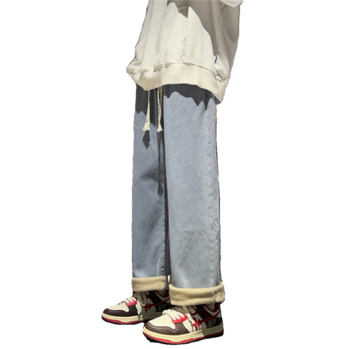 秋冬季加絨牛仔褲男美式復古cleanfit寬松直筒休閒百搭保暖濶腿褲 秋冬季加絨牛仔褲男美式復古cleanfit寬松直筒休閒百搭保暖濶腿褲