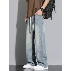 牛仔褲男士冬季美式直筒褲休閒男生男褲加絨褲子秋冬新款寬松長褲