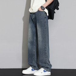 美式牛仔褲男秋冬新款寬松直筒休閒運動長褲子男生潮牌加絨濶腿褲