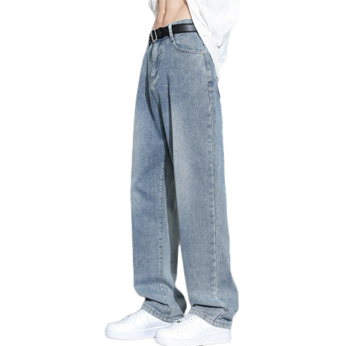 美式牛仔褲男秋冬新款寬松直筒休閒運動長褲子男生潮牌加絨濶腿褲 美式牛仔褲男秋冬新款寬松直筒休閒運動長褲子男生潮牌加絨濶腿褲