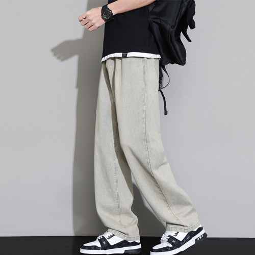 美式牛仔褲男秋冬新款寬松直筒休閒運動長褲子男生潮牌加絨濶腿褲 美式牛仔褲男秋冬新款寬松直筒休閒運動長褲子男生潮牌加絨濶腿褲