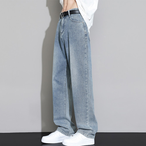 美式牛仔褲男秋冬新款寬松直筒休閒運動長褲子男生潮牌加絨濶腿褲 美式牛仔褲男秋冬新款寬松直筒休閒運動長褲子男生潮牌加絨濶腿褲