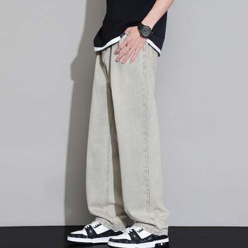 美式牛仔褲男秋冬新款寬松直筒休閒運動長褲子男生潮牌加絨濶腿褲 美式牛仔褲男秋冬新款寬松直筒休閒運動長褲子男生潮牌加絨濶腿褲