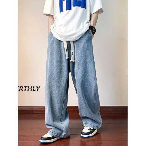 V37美式cleanfit淺藍色水洗牛仔褲男款秋季潮牌街頭寬松濶腿褲子 V37美式cleanfit淺藍色水洗牛仔褲男款秋季潮牌街頭寬松濶腿褲子