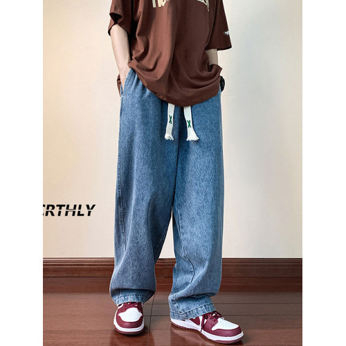 V37美式cleanfit淺藍色水洗牛仔褲男款秋季潮牌街頭寬松濶腿褲子 V37美式cleanfit淺藍色水洗牛仔褲男款秋季潮牌街頭寬松濶腿褲子