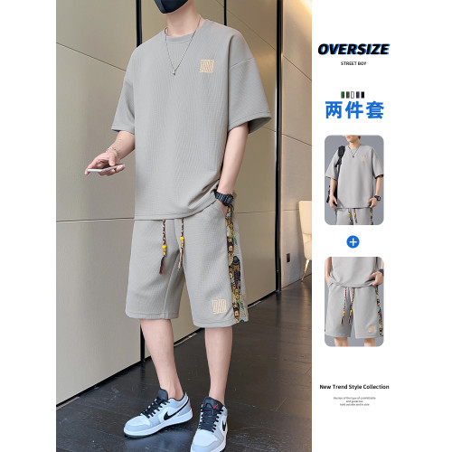 華夫格運動套裝男2025新款夏季男士大碼短袖短褲冰絲重磅休閒一套 華夫格運動套裝男2025新款夏季男士大碼短袖短褲冰絲重磅休閒一套