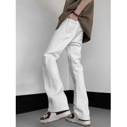 白色微喇牛仔褲男美式潮牌高街cIeanfit純色百搭修身直筒休閒長褲