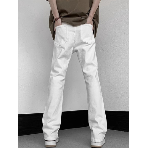 白色微喇牛仔褲男美式潮牌高街cIeanfit純色百搭修身直筒休閒長褲 白色微喇牛仔褲男美式潮牌高街cIeanfit純色百搭修身直筒休閒長褲