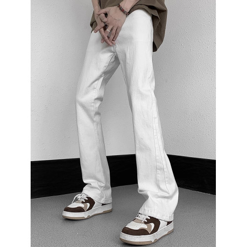 白色微喇牛仔褲男美式潮牌高街cIeanfit純色百搭修身直筒休閒長褲 白色微喇牛仔褲男美式潮牌高街cIeanfit純色百搭修身直筒休閒長褲