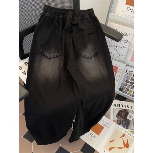 松緊腰牛仔褲男美式復古vintage褲子春秋季潮牌百搭寬松濶腿長褲